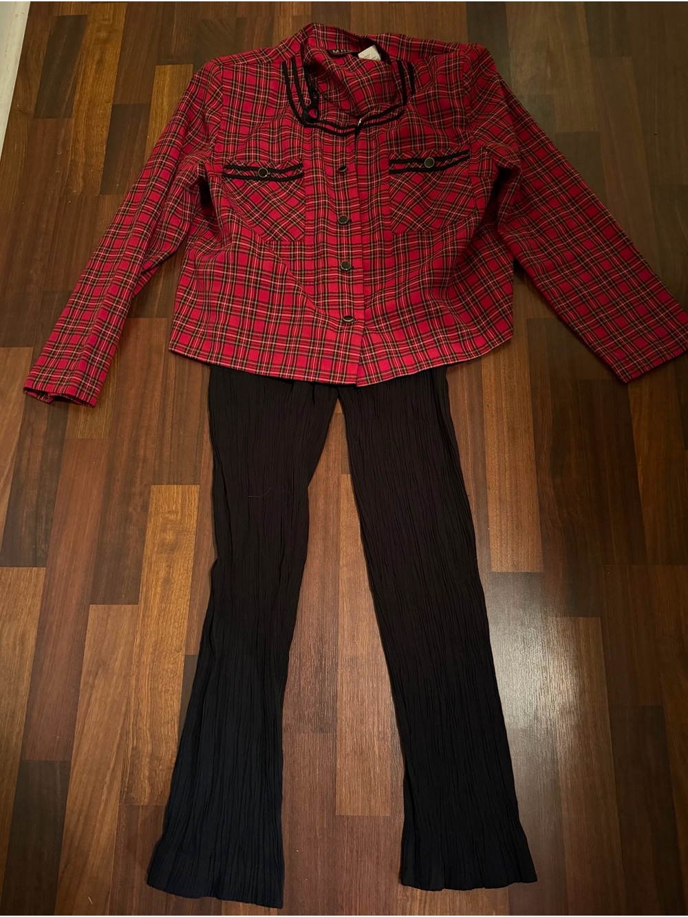 Women MHM Two Piece Vintage Red Plaid Dress Suit Size 12